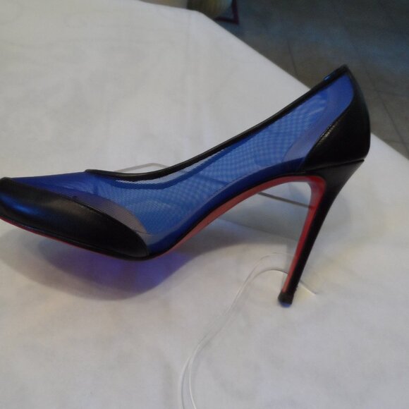 Christian Louboutin Black & Blue Leather / Mesh Heeled Pumps – IT 38.5 /US 8–8.5 - Picture 7 of 16